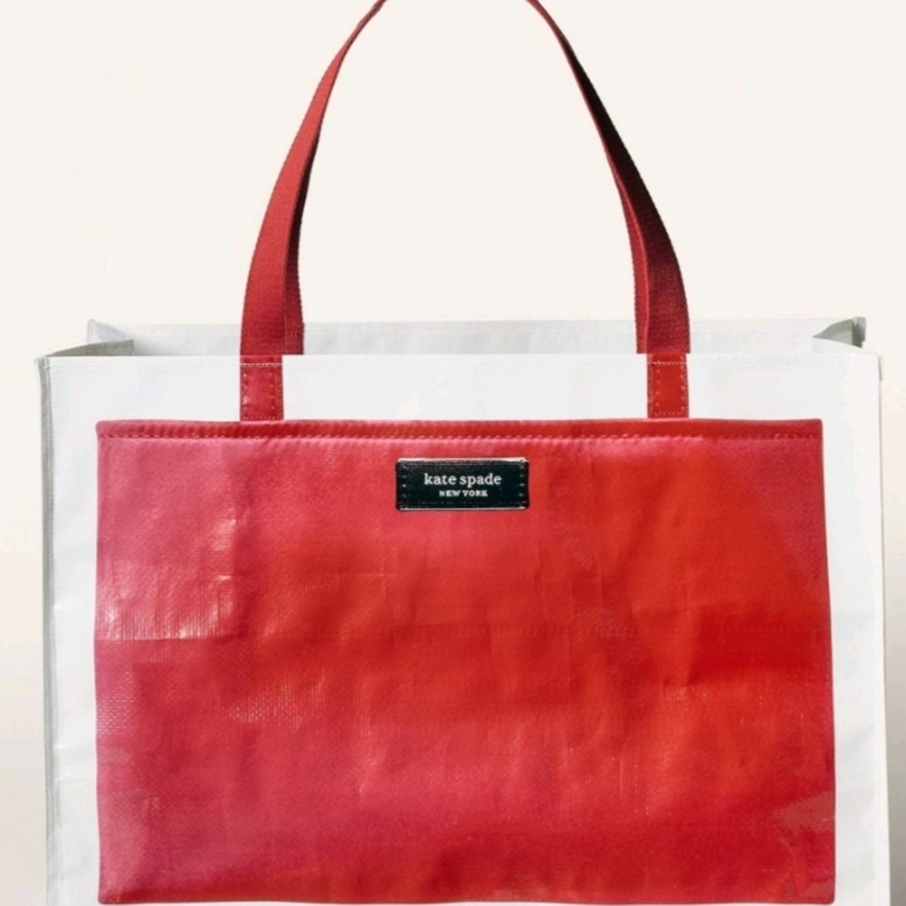 Kate Spade Red and White Tote Bag with Transparent Design